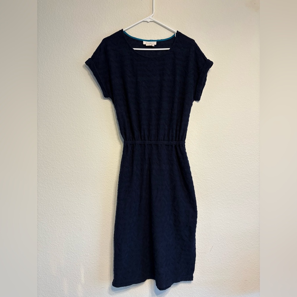 Anthropologie Louella Dolman Textured Navy Midi Dress. Size XS Boho. Preowned.
